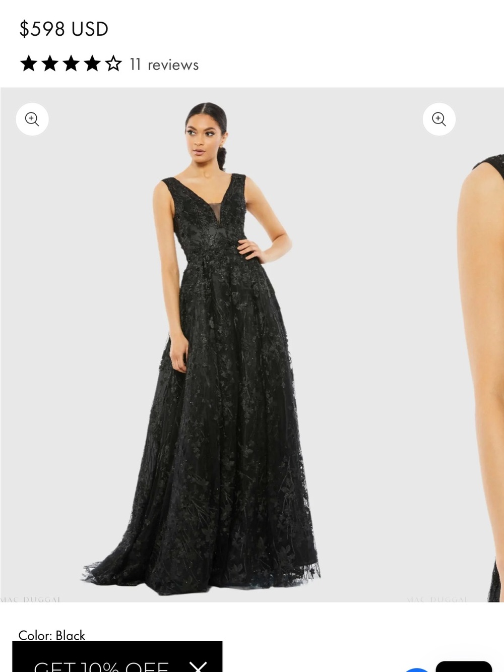 Mac Duggal Black Floral Embroidered Illusion V-Neck Gown
